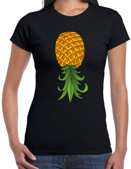 Bellatio Decorations Verkleed T-shirt dames - zwart - omgekeerde ananas - foute party/themafeest S
