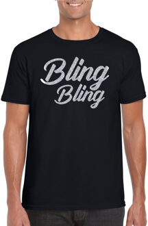 Bellatio Decorations Verkleed T-shirt heren - bling - zwart - zilver glitter - carnaval/themafeest 2XL