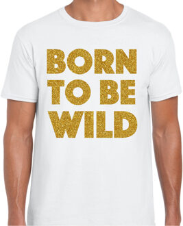Bellatio Decorations Verkleed T-shirt heren - born to be wild -? wit - glitter goud - themafeest fout/goud/stout XL