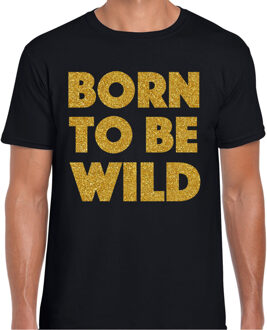 Bellatio Decorations Verkleed T-shirt heren - born to be wild -? zwart - glitter goud - themafeest fout/goud/stout S