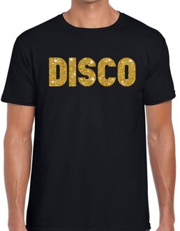 Bellatio Decorations Verkleed T-shirt heren - disco - zwart - gouden glitter - 70s/80s - carnaval L