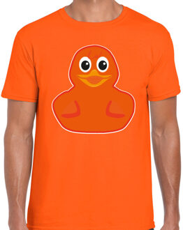Bellatio Decorations Verkleed T-shirt heren - eend - oranje - Carnaval/themafeest XL