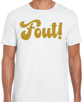 Bellatio Decorations Verkleed T-shirt heren - Fout! -? wit - glitter goud - themafeest fout/goud/stout XL