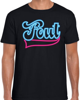 Bellatio Decorations Verkleed T-shirt heren - FOUT - zwart/neon blauw - thema fout/goud/stout 2XL