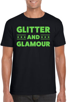 Bellatio Decorations Verkleed T-shirt heren - glitter and glamour - zwart - groen glitter - carnaval 2XL