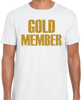 Bellatio Decorations Verkleed T-shirt heren - gold member -? wit - glitter goud - fout/goud/stout S