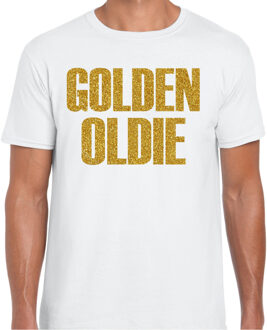 Bellatio Decorations Verkleed T-shirt heren - golden oldie -? wit - glitter goud - fout/goud/stout 2XL