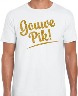 Bellatio Decorations Verkleed T-shirt heren - Gouwe Pik! - wit - glitter goud - foute party XL