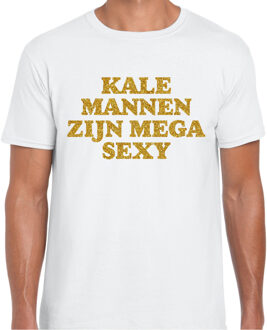 Bellatio Decorations Verkleed T-shirt heren - kale mannen sexy -? wit - glitter goud - fout/goud/stout