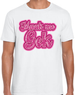 Bellatio Decorations Verkleed T-shirt heren - maak me gek - wit - roze panter look letters - fout/goud/stout