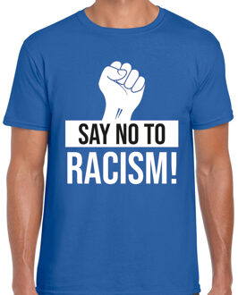 Bellatio Decorations Verkleed T-shirt heren - Say no to racism - blauw - protest t-shirt - demonstratie shirt 2XL