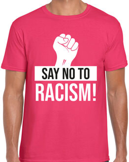 Bellatio Decorations Verkleed T-shirt heren - Say no to racism - roze - protest t-shirt - demonstratie shirt