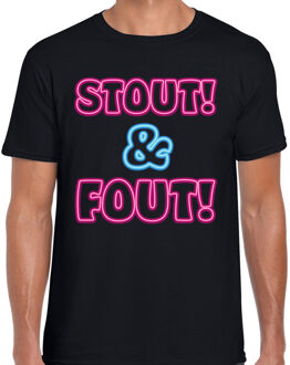 Bellatio Decorations Verkleed T-shirt heren - stout en fout - neon - zwart - themafeest fout/goud/stout M