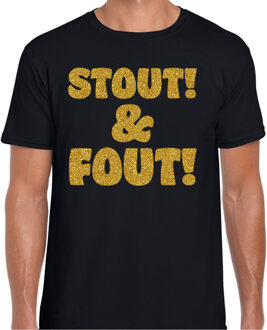 Bellatio Decorations Verkleed T-shirt heren - stout! en fout! - zwart - glitter goud - themafeest fout/goud/stout M