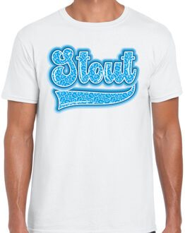 Bellatio Decorations Verkleed T-shirt heren - STOUT - wit - blauw panter look letters - fout/goud/stout M
