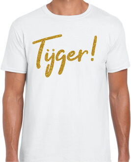 Bellatio Decorations Verkleed T-shirt heren - Tijger! -? wit - glitter goud - themafeest fout/goud/stout 2XL