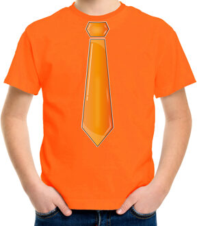 Bellatio Decorations Verkleed t-shirt kinderen - stropdas - oranje - jongen - carnaval/themafeest L (140-152)