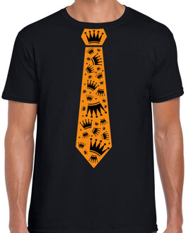 Bellatio Decorations verkleed t-shirt Koningsdag - kroontjes stropdas - heren - zwart 2XL - Feestshirts