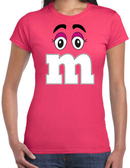 Bellatio Decorations Verkleed t-shirt M voor dames - fuchsia roze - carnaval/themafeest kostuum