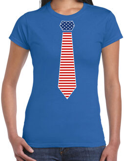 Bellatio Decorations verkleed t-shirt voor dames - Amerikaanse stopdas - blauw - themafeest 2XL