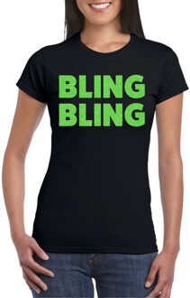 Bellatio Decorations Verkleed T-shirt voor dames - bling - zwart - groen glitter - carnaval/themafeest 2XL