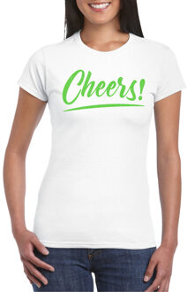 Bellatio Decorations Verkleed T-shirt voor dames - cheers - wit - groene glitter - carnaval/themafeest