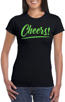 Bellatio Decorations Verkleed T-shirt voor dames - cheers - zwart - groene glitter - carnaval 2XL