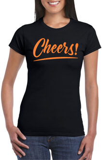Bellatio Decorations Verkleed T-shirt voor dames - cheers - zwart - oranje glitter - carnaval/themafeest S
