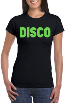 Bellatio Decorations Verkleed T-shirt voor dames - disco - zwart - groen glitter - jaren 70/80 - carnaval/themafeest 2XL