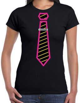 Bellatio Decorations Verkleed T-shirt voor dames - disco - zwart - stropdas - jaren 70/80 - carnaval/themafeest S