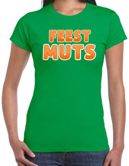 Bellatio Decorations Verkleed t-shirt voor dames - Feest muts - groen/oranje - carnaval S