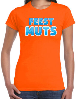 Bellatio Decorations Verkleed t-shirt voor dames - Feest muts - oranje/blauw - carnaval M