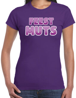 Bellatio Decorations verkleed t-shirt voor dames - Feest muts - paars - carnaval 2XL