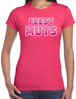 Bellatio Decorations verkleed t-shirt voor dames - Feest muts - roze - carnaval XS