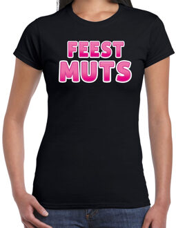 Bellatio Decorations Verkleed t-shirt voor dames - Feest muts - zwart/roze - carnaval S