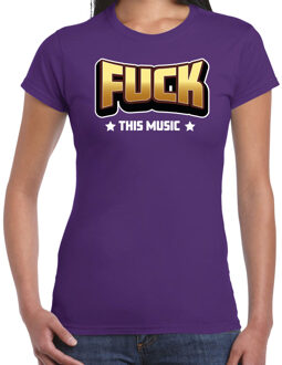 Bellatio Decorations verkleed t-shirt voor dames - Fuck this music - paars - carnaval/themafeest XS