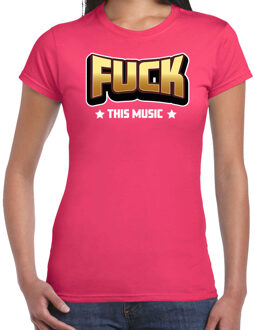 Bellatio Decorations verkleed t-shirt voor dames - Fuck this music - roze - carnaval/themafeest XS