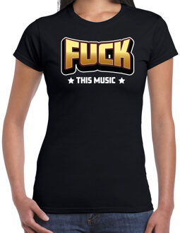 Bellatio Decorations Verkleed t-shirt voor dames - Fuck this music - zwart - carnaval/themafeest XS