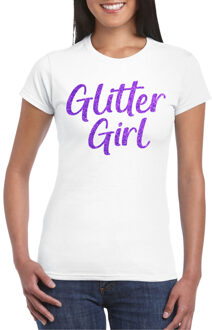 Bellatio Decorations Verkleed T-shirt voor dames - glitter girl - wit - glitter and glamour - carnaval/themafeest 2XL