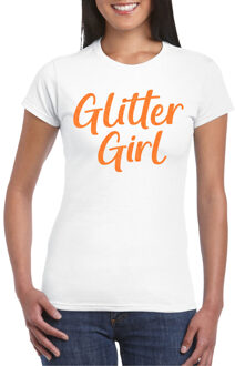 Bellatio Decorations Verkleed T-shirt voor dames - glitter girl - wit - glitter and glamour - carnaval/themafeest 2XL