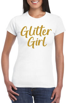 Bellatio Decorations Verkleed T-shirt voor dames - glitter girl - wit - glitter and glamour - carnaval/themafeest XS