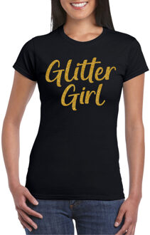 Bellatio Decorations Verkleed T-shirt voor dames - glitter girl - zwart - glitter and glamour - carnaval/themafeest 2XL