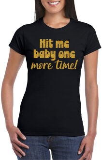 Bellatio Decorations Verkleed T-shirt voor dames - Hit me baby - zwart - gouden glitter - foute party - feestkleding 2XL