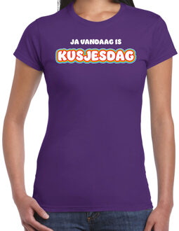 Bellatio Decorations Verkleed T-shirt voor dames - kusjesdag - paars - carnaval - foute party XS