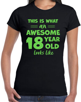 Bellatio Decorations Verkleed T-shirt voor dames - leeftijd 18 jaar - awesome - zwart - glitter groen - Verjaardagsfeest 2XL