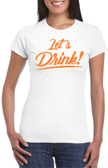 Bellatio Decorations Verkleed T-shirt voor dames - lets drink - wit - oranje glitters - glamour 2XL