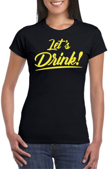 Bellatio Decorations Verkleed T-shirt voor dames - lets drink - zwart - geel glitters - glamour 2XL