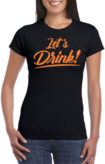 Bellatio Decorations Verkleed T-shirt voor dames - lets drink - zwart - oranje glitters - glamour XS