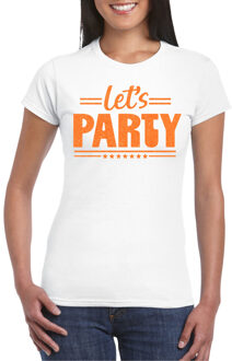 Bellatio Decorations Verkleed T-shirt voor dames - lets party - wit - glitter oranje - carnaval/themafeest 2XL