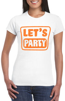 Bellatio Decorations Verkleed T-shirt voor dames - lets party - wit - glitter oranje - carnaval/themafeest